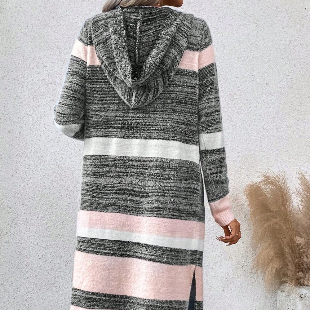 Multicolor Boho Womens Color Block Open Front Cardigan - Picture 4 of 5